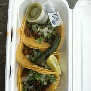 3 al pastor tacos for 5 bucks!