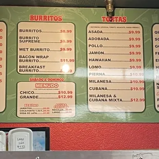 menus and prices