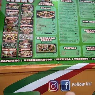 a menu on a food truck