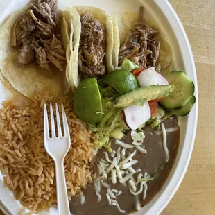 Taco plate with Carnitas. Good beans and rice. Pork was moist.