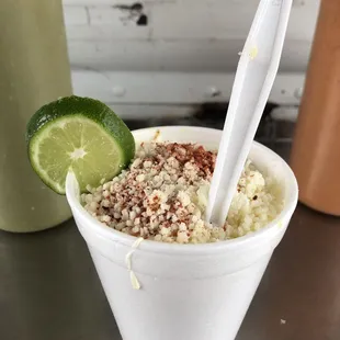 Mexican Street Corn--sour cream, butter, cotijo cheese, chili powder, lime