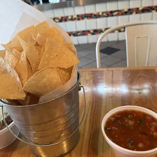 Freshly made chips and salsa.