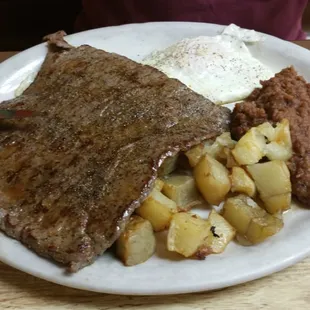 Beef skirt and eggs