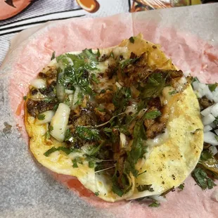 Opened the pastor quesadilla