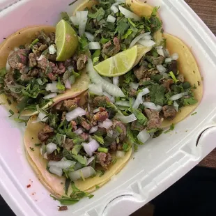 Steak Corn Flower tacos at $2.25 a taco.