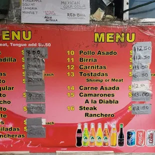 Menu w/ prices