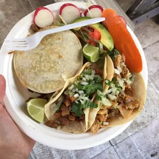 A beef mulita, $2.50 and a spicy pork taco, $1.25 and chicken taco, $1.25. All meats were very tasty! I&apos;d recommend!