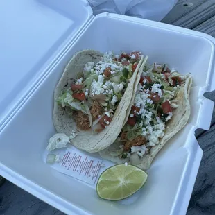 Two chicken tacos