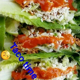 Special tacos made for a customer instead of tortillas lettuce :)