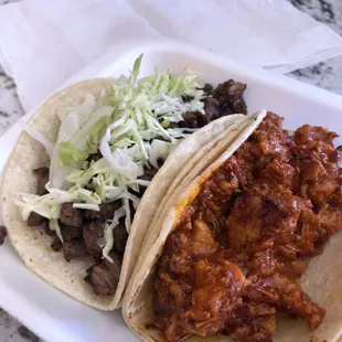 Carne asada and chile colorado tacos