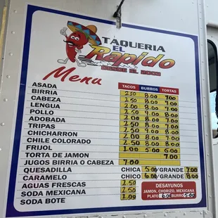 Updated menu &amp; prices as of 7/22/21