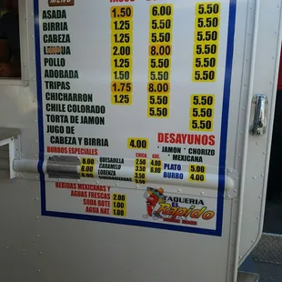 Menu as of 12/02/2016