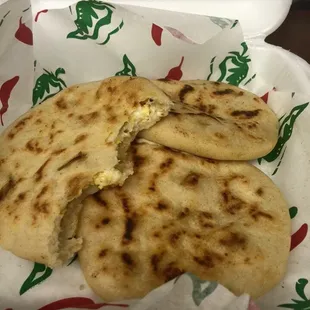 Potato, egg, beans and cheese Pupusas!!!! Custom order! Closest thing I could get to an Arepa! Love this place!