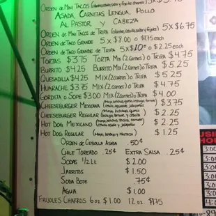 Menu pricing update!
