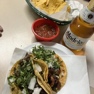Asada street tacos with chips &amp; salsa