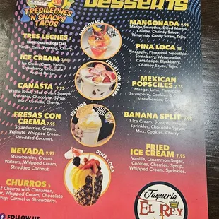 Dessert menu
