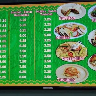 Taco meats menu