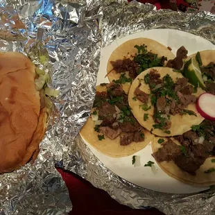 Torta (left), cheek tacos (right)