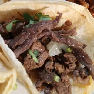 Delicious carne asada taco. Meat tender.