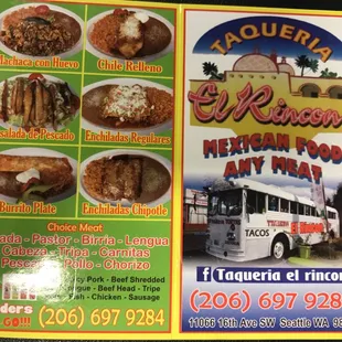 menu for mexican food