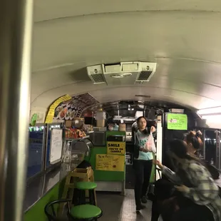 the interior of a bus