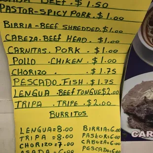 a menu for a restaurant