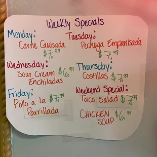 Daily specials