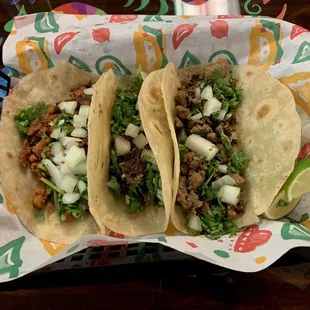 Tacos Al Pastor, Barbacoa, and Asada