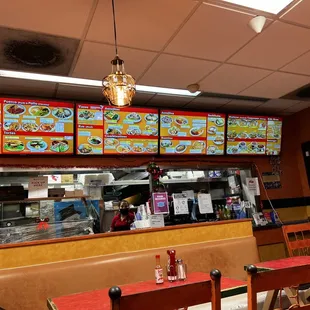 Interior of restaurant with menu