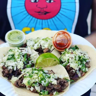 Carne asada tacos on hand made tortillas