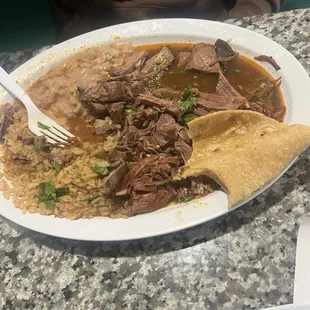Birria with rice &amp; beans