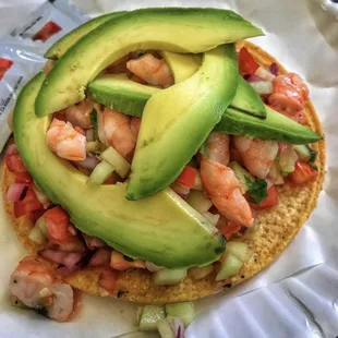 Tostada de camaron! Shrimp tostada