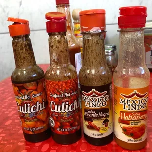 Their hot sauces (they also had Cholula and Tapatio, but these I haven&apos;t seen before).