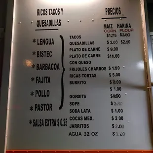 The menu.