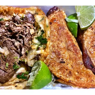 3 Quesabirrias ! (Goat Meat Cheese Onions Cilantro) Perfecto!So Good! Taqueria El Tapatio.Hermosa. Dine In TakeOut Delivery. ! Cool!