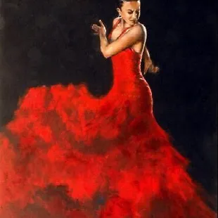 a woman in a red dress