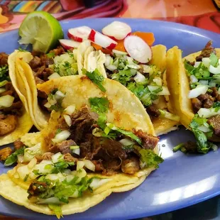 Tacos de alpastor, steak and lengua.