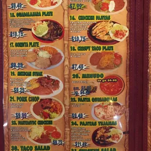 the menu for the restaurant