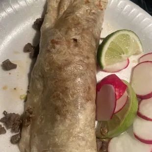 Flour tortilla taco de asada