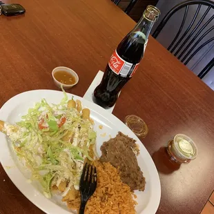 4 flautas , rice and kidney beans . So delicious .