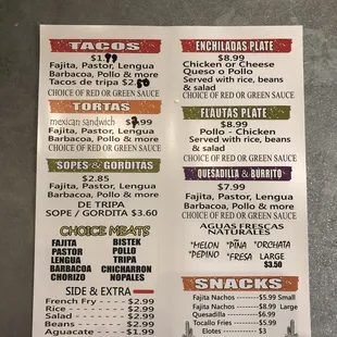the menu
