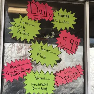 Daily specials