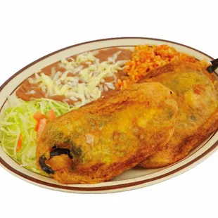 Chiles Rellenos ( poblano peppers stuffed with cheese )