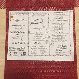 To Go Menu