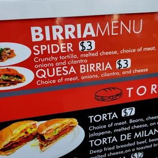 a menu for a sandwich