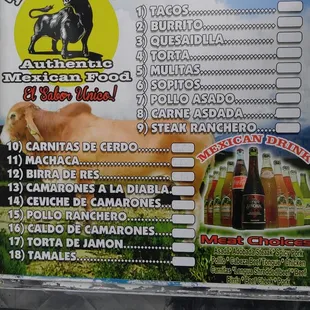 a menu for a taqueria