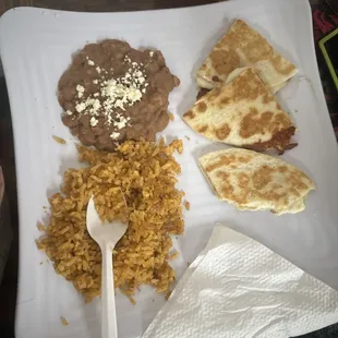 Kids quesadilla with rice and beans