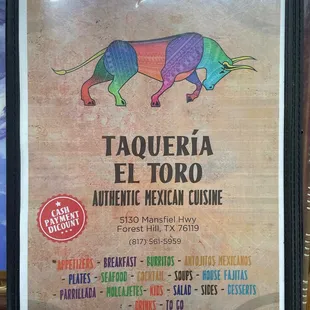 The front of the menu