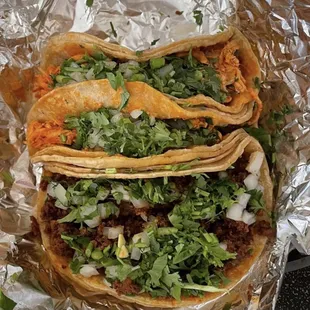 Chicken Tacos and chorizo taco