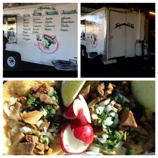 Tongue tacos with traditional Mexican garnishes of sliced radish, lime, and cilantro!